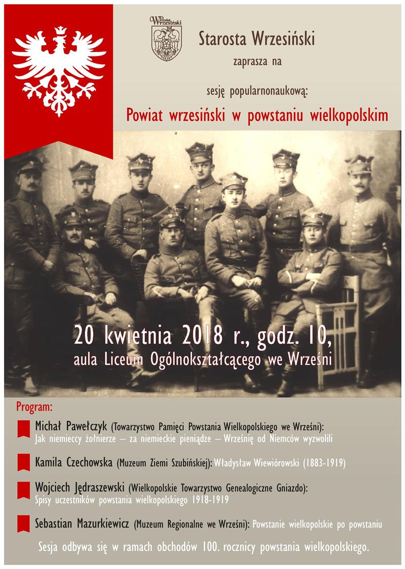 Zaproszenie na sesję o Powstaniu Wielkopolskim w dniu 20.04.2018 godz.10.00